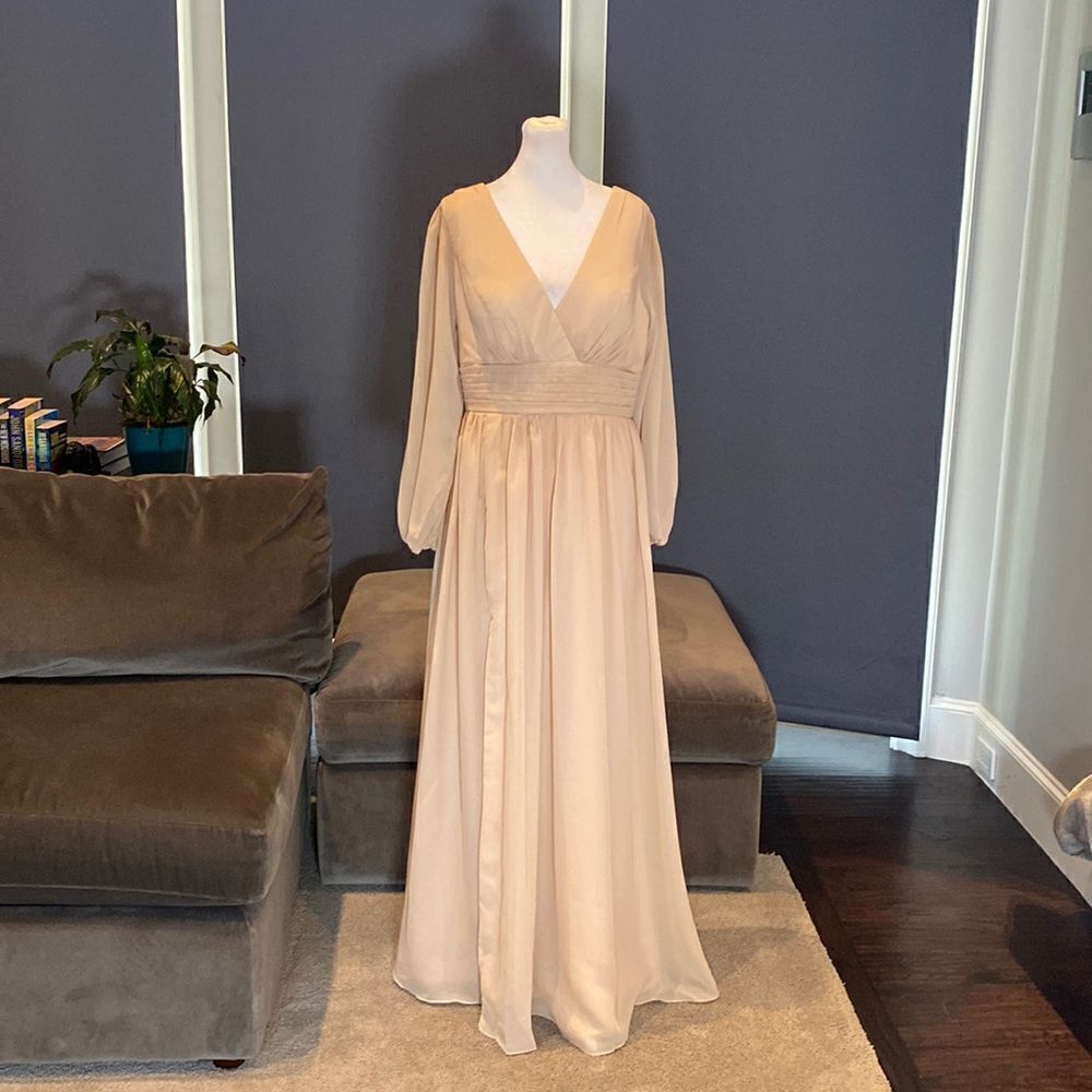 Women’s Full Length V-Neck Long Sleeve Corset Bridesmaid Dress Leg Split Size 10